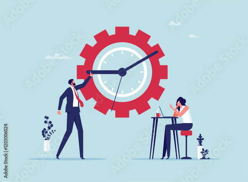 Time management planning concept, setting time in the organization perfectly, intelligent proper plan, Working on time, business team setting clock hands