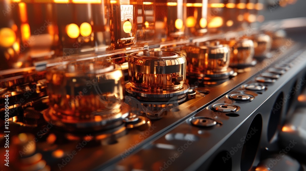 Detailed view of an engine block with pistons installed, ready for reassembly. Detailed view of an engine block with pistons installed, ready for reassembly.