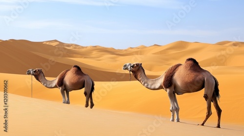 Camels in Desert Landscape