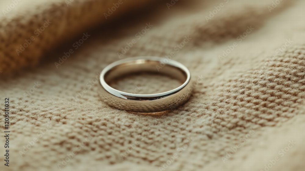 A silver ring sits on a beige cloth A silver ring sits on a beige cloth