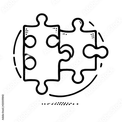 A minimalist puzzle piece line sketch on a white background, with rounded edges and interlocking shapes. photo