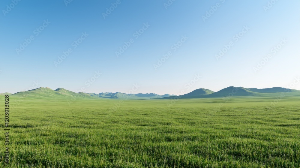 Fototapeta premium Vast Green Grassland under Blue Sky