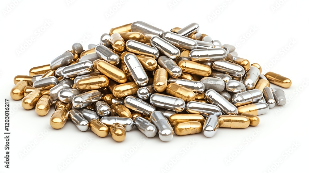Colorful metallic capsules, white isolated background. Colorful metallic capsules, white isolated background.
