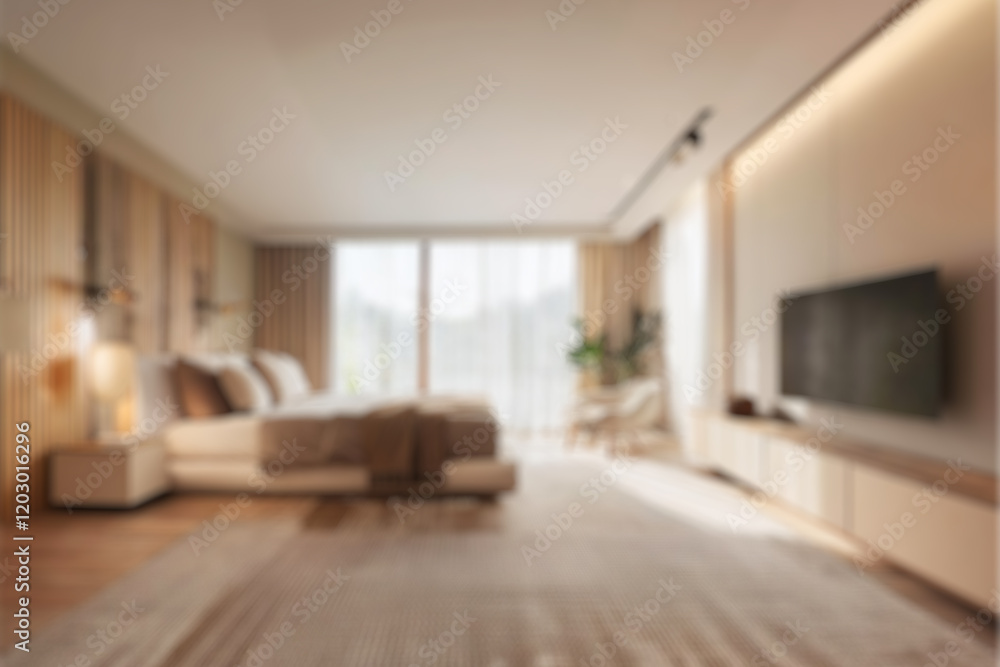 Fototapeta premium Abstract blur and defocused serene bed room for background