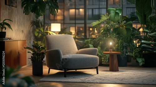Cozy Armchair In A Lush Green Indoor Setting