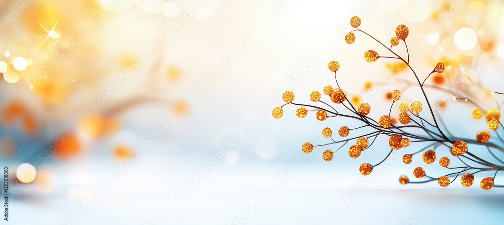 Golden glitter accents on delicate branches with soft bokeh background create dreamy and elegant atmosphere Golden glitter accents on delicate branches with soft bokeh background create dreamy and elegant atmosphere