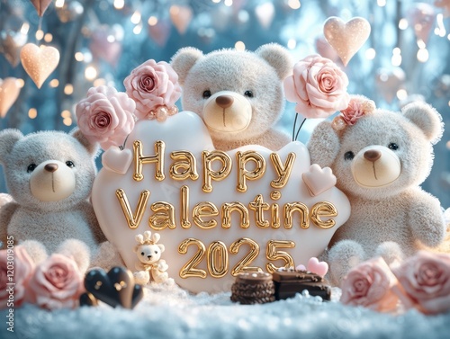 Happy Valentine s Day 2025 Teddy Bears Roses Chocolates photo