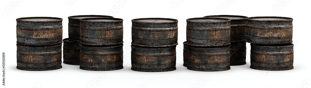 Stacked barrels on a white isolated background. Stacked barrels on a white isolated background.