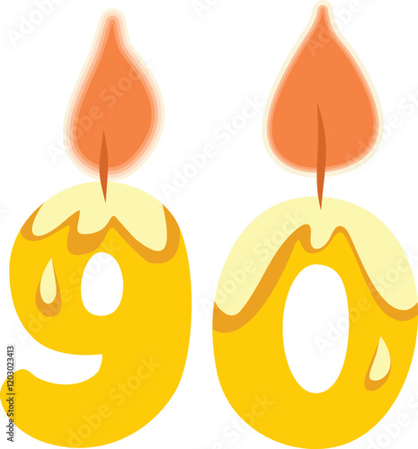 Number Ninety Shaped Candle Vector Cartoon Design Illustration. Numerical designed celebratory decor for birthday event 
