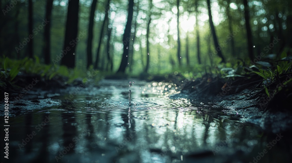 Water Droplet Impacting Forest Streambed Water Droplet Impacting Forest Streambed