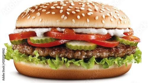 Delicious Sesame Seed Burger With Fresh Vegetables photo