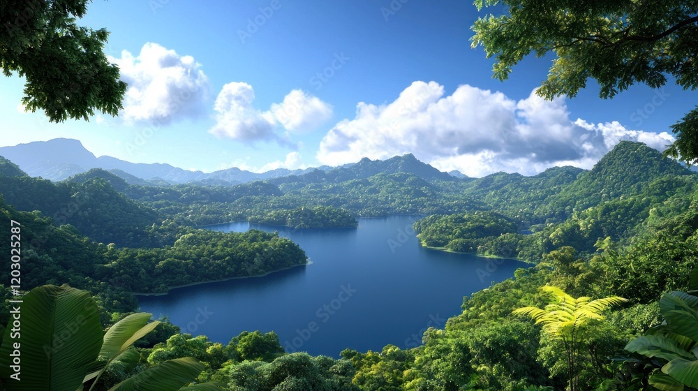 Obraz premium Tropical Lake and Lush Mountains