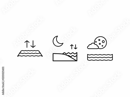 
sea ​​tide line design icon,
Moon phases and water levels are depicted in the image, perfect for educational materials, science blogs and nature-themed designs that require visual explanations.

