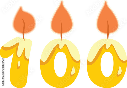 Number One Hundred Shaped Candle Vector Cartoon Design Illustration. Numerical designed celebratory decor for birthday event 
