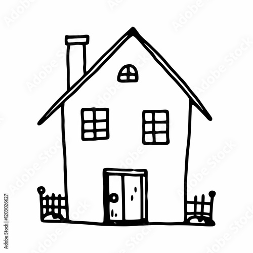 A house with a white door and windows. The door is open