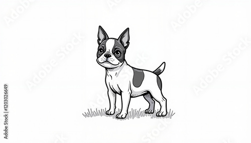 Adorable Boston Terrier standing on grass, playful companionship photo