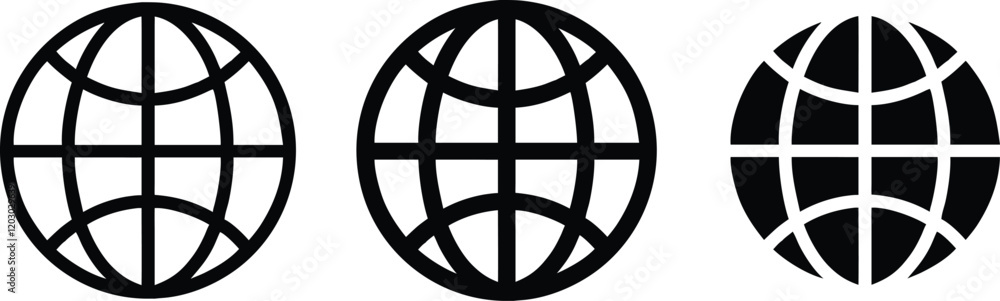 Globe vector icon set. Web icon page symbol flat and line art illustration design. Globe vector icon set. Web icon page symbol flat and line art illustration design.