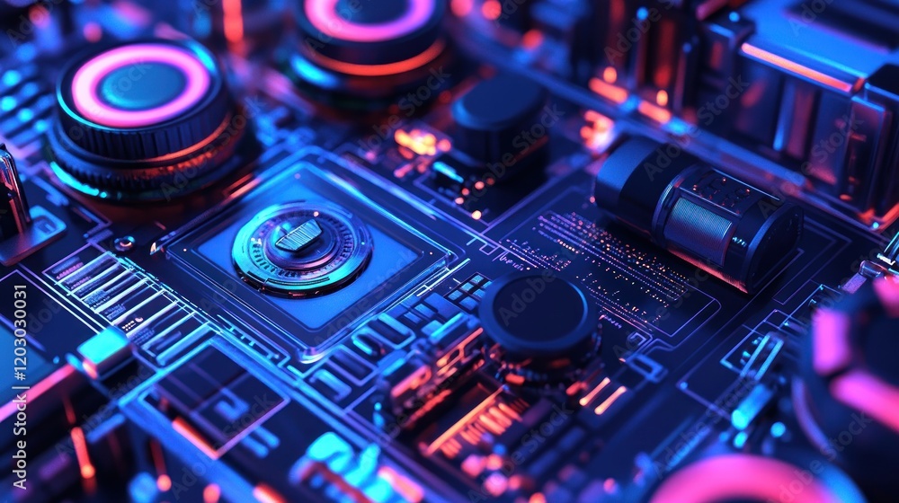 Futuristic Technology Circuit Board Detailed Closeup Futuristic Technology Circuit Board Detailed Closeup