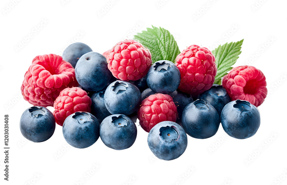 Raspberries and blueberries isolated on transparent background Raspberries and blueberries isolated on transparent background
