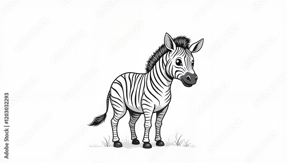 Cute zebra illustration in black and white, children's coloring page Cute zebra illustration in black and white, children's coloring page