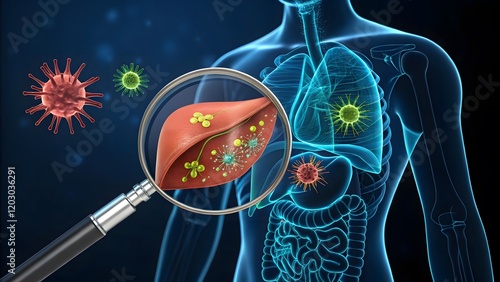 Hyper-Realistic Human Liver with Virus Hepatitis Concept Art V1 photo