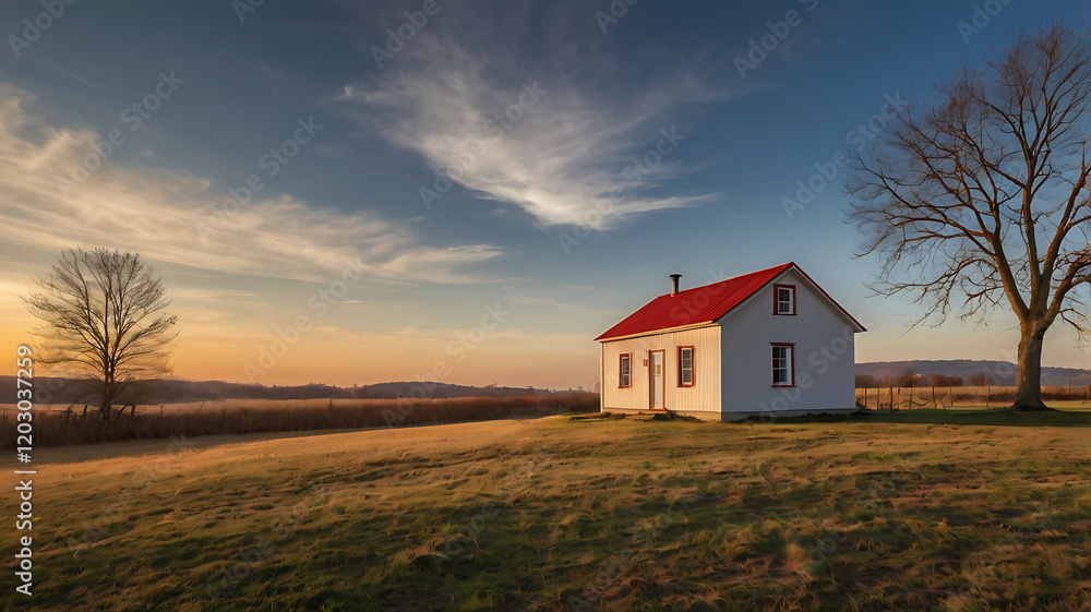  A Fantastic Serene Countryside Sunset with Rustic Houses