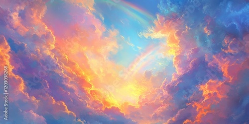 Wallpaper Mural A mesmerizing sky embellished with clouds and a vibrant rainbow, creating a captivating and enchanting scene filled with color and beauty. Torontodigital.ca