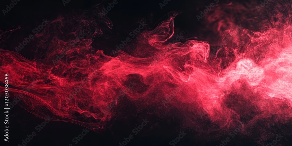 Fototapeta premium Dynamic red smoke swirling on a black background creates a striking visual effect. This motion of red smoke against the dark backdrop enhances the dramatic appeal of the composition.
