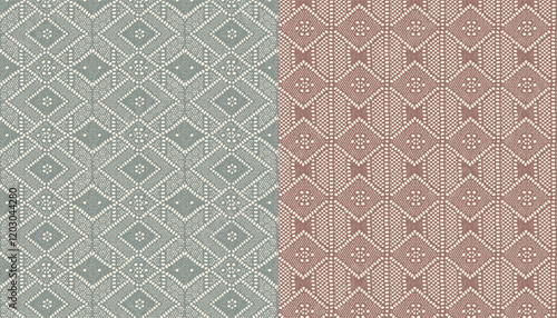 Two lace fabrics composed of diamond elements in brown and dark green
