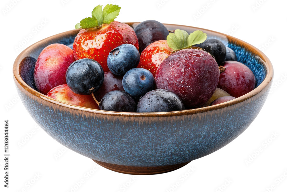 Fresh fruit bowl with strawberries, blueberries, grapes, and plums ready for a healthy snack Fresh fruit bowl with strawberries, blueberries, grapes, and plums ready for a healthy snack