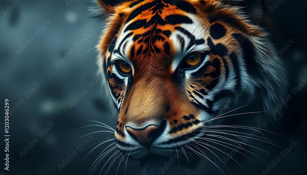 Majestic Tiger Portrait: A Close-Up Look into the Eyes of a Wild Cat Majestic Tiger Portrait: A Close-Up Look into the Eyes of a Wild Cat