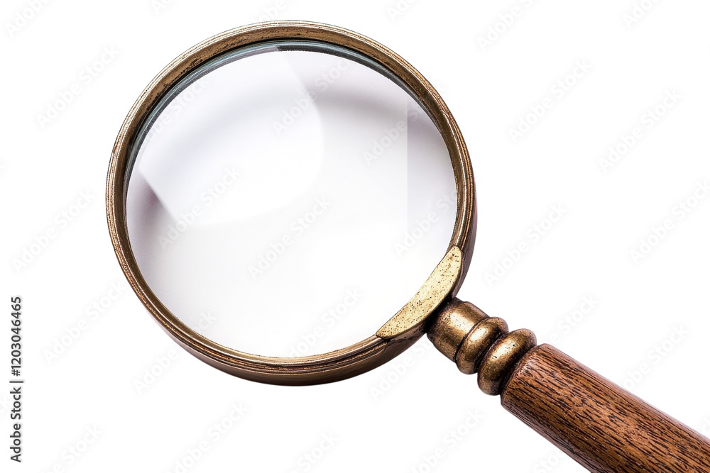 Magnifying glass with a wooden handle used for detailed observation and analysis in various fields Magnifying glass with a wooden handle used for detailed observation and analysis in various fields