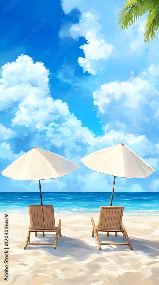 Beach Day Illustration: Tranquil Ocean View Beach Day Illustration: Tranquil Ocean View