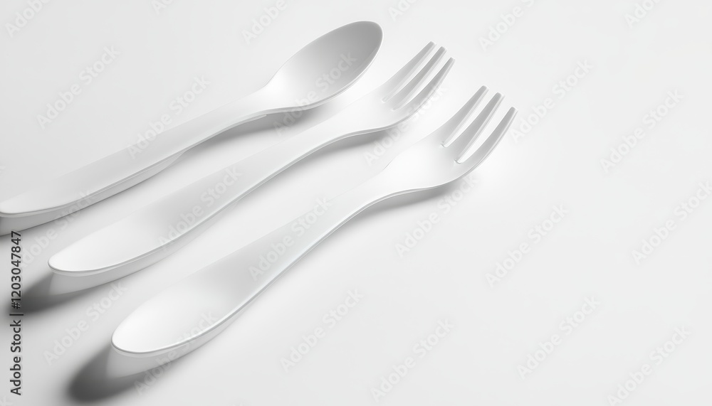 White Plastic Utensils on White Background White Plastic Utensils on White Background