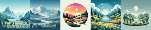 collection of beautiful realistic scenery vectors