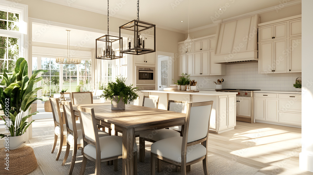 Classic kitchen with wooden cabinets, soft lighting, and plants. Classic kitchen with wooden cabinets, soft lighting, and plants.