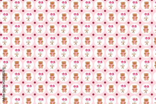 valentines day seamless pattern with rose and teddy bear. vector