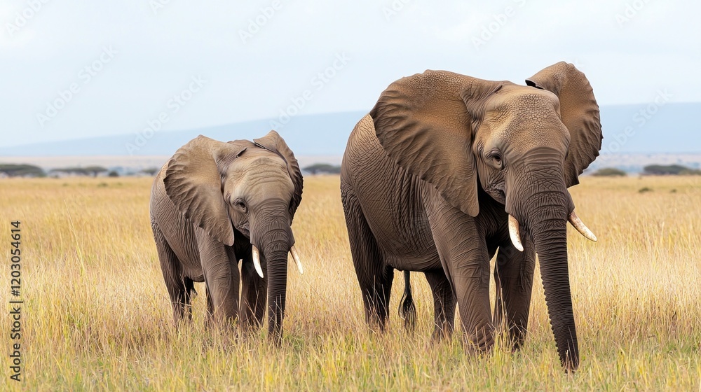 Fototapeta premium African Elephant Family in Savanna