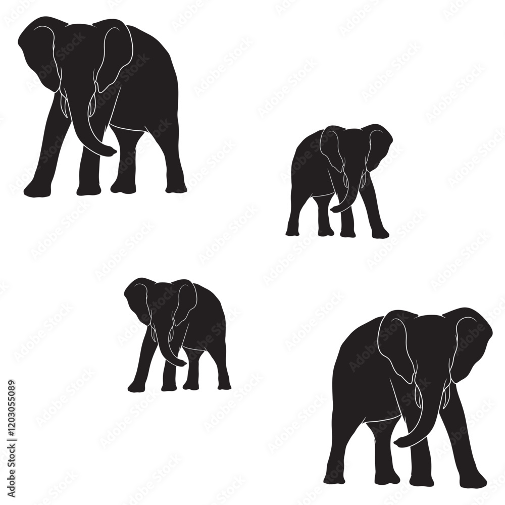Fototapeta premium Elephant Silhouette, Elephant Vector Silhouette, Elephant cartoon Silhouette, Elephant illustration, Elephant icon Silhouette, Elephant Silhouette illustration