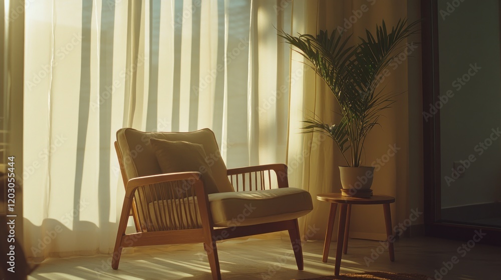 Sunlit Room Featuring Armchair Plant And Side Table Sunlit Room Featuring Armchair Plant And Side Table