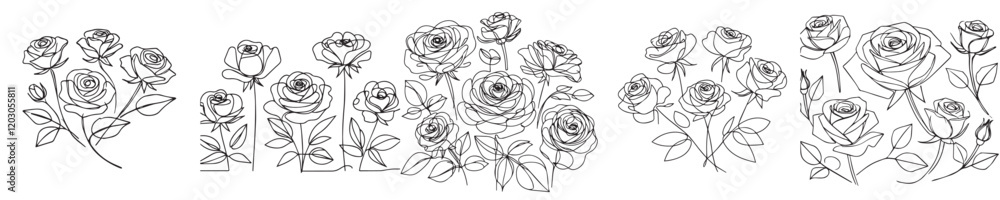 custom made wallpaper toronto digitalvector set of roses with continuous line style
