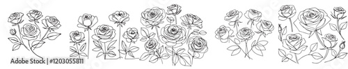 Wallpaper Mural vector set of roses with continuous line style Torontodigital.ca