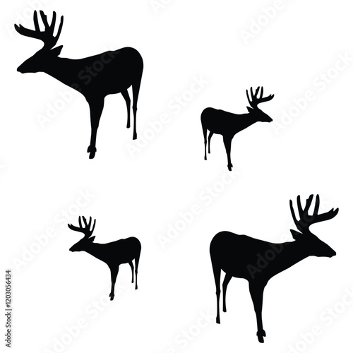 Deer Silhouette, Deer Vector Silhouette, Deer cartoon Silhouette, reindeer illustration, Deer icon Silhouette, reindeers Silhouette illustration