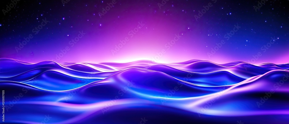 A vibrant, surreal seascape featuring glowing waves in shades of blue and purple under a starry sky. A vibrant, surreal seascape featuring glowing waves in shades of blue and purple under a starry sky.