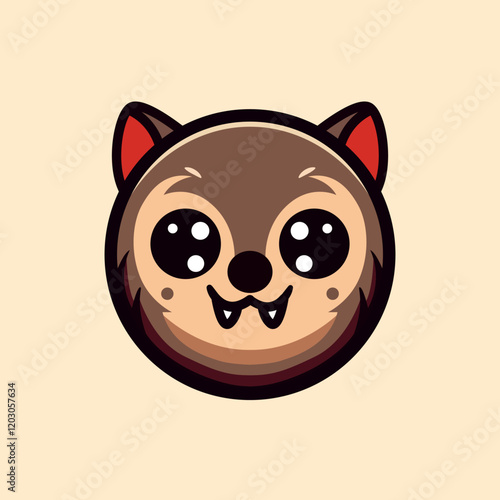 Cartoon Cute Werewolf Face with Round Head and Playful Expression - Perfect for Halloween, Kids' Designs, and Fantasy Themes