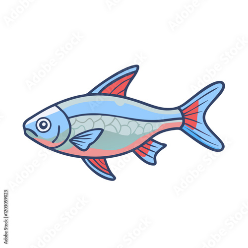 Cartoon illustration of a colorful tropical fish, Vector cartoon illustration of a fish with pastel blue, red, and green hues, featuring playful design and aquatic details.  
