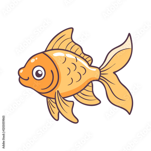 Cartoon goldfish with flowing fins and scales, A cheerful cartoon goldfish with a shiny orange body, flowing fins, and detailed scales, perfect for aquatic-themed projects and designs.  
