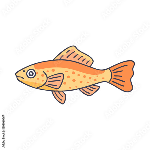 Orange and yellow spotted fish vector, Vector illustration of a fish with an orange and yellow body, decorated with spots and sleek fins, ideal for aquatic or marine designs.  
