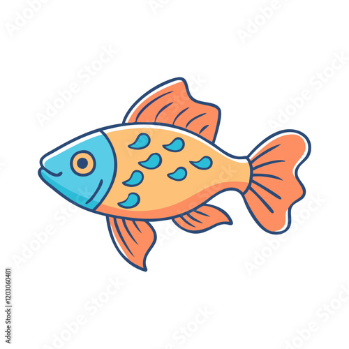 Orange and blue spotted fish vector, Vector illustration of a fish with an orange body, blue head, and matching spots, featuring vibrant fins, perfect for aquatic-themed designs.  
