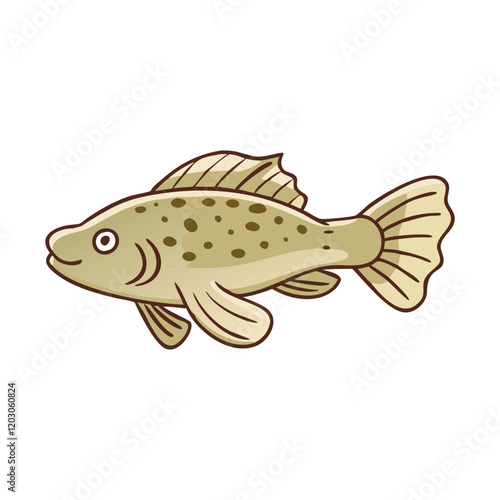 Green spotted fish vector illustration, Vector illustration of a green fish with dark spots and flowing fins, ideal for aquatic, marine, or nature-themed decorative designs.  
